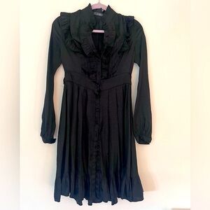 Twenty One Full Sleeve Closed Neck Fit And Flare Black Dress Ruffles In Size S